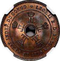 Belgian Congo Free State Leopold II 1888 2 Centimes NGC MS65 BN KM# 2 (040)
