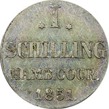 German States HAMBURG Silver 1851 1 Schilling Mintage-240,000 KM# 574 (22 917)