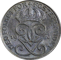 Sweden Gustaf V Iron 1950 1 Öre GEM BU  KM# 810 (21 866)