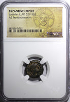 BYZANTINE EMPIRE Justinian I. AD 527-565.Pentanummium (5 Nummi) GRADED NGC (12)