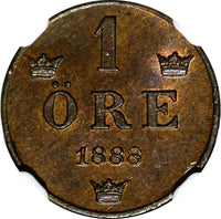 Sweden Oscar II Bronze 1888 1 Ore NGC MS64 BN TOP GRADED BY NGC KM# 750 (013)