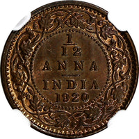 India-British George V Bronze 1920 (C) 1/12 Anna NGC MS63 RB KM# 509 (056)