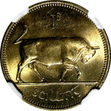 Ireland Republic Copper-Nickel 1966 1 Shilling Bull  NGC MS64 KM# 14a