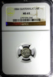 GUATEMALA Silver 1884 1/4 Real NGC MS65 Low Mintage-100,000 KM# 151 (040)