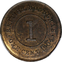 British Honduras Edward VII Bronze 1904 1 Cent PCGS MS63 RB Mint-50,000 KM#11(4)