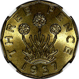 Great Britain George VI Brass 1937 3 Pence NGC MS64 1st Year Type KM# 849 (042)