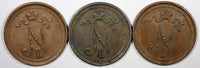 Finland Nicholas II Copper LOT OF 3 COINS 1915 10 Penniä  KM# 14 (20 897)