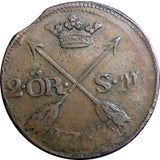 SWEDEN COPPER Adolf Frederick 1763 2 Ore,S.M  Low Mintage 401,000 KM#461(2375A)