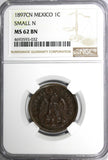 Mexico SECOND REP.1897 CN 1 Centavo Small "N" NGC MS62 BN  Culiacan Mint KM391.1