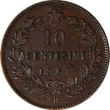 Italy Vittorio Emanuele II Copper 1867 H 10 Centesimi Birmingham KM# 11.3 (331)
