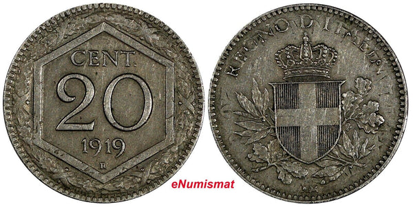 Italy Vittorio Emanuele III Copper-nickel 1919 R 20 Centesimi  KM# 58 (20 341)
