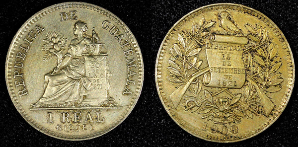 GUATEMALA 1900 1 Real Heaton Birmingham Mint Toned KM# 177  (22 766)