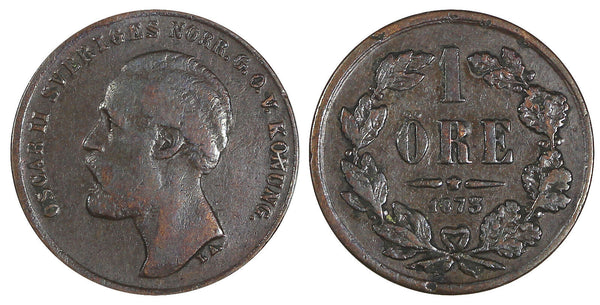 SWEDEN Oscar II Bronze 1873 L A. 1 Ore 19.8 mm KM# 728 (20 490)