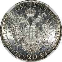 Austria Franz Joseph I Silver 1852 B 20 Kreuzer NGC MS62 KM# 2211 (010)
