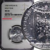 Vatican City Pius XII 1950 5 Lire Holy Year NGC MS66 TOP GRADED KM# 46 (022)