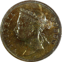 STRAITS SETTLEMENTS Victoria Copper 1875 W 1 Cent aUNC Toned KM# 9 (14 845)