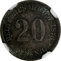 Germany - Empire Wilhelm I Silver 1876 D 20 Pfennig NGC MS64  TONING KM#5 (011)