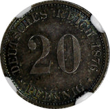 Germany - Empire Wilhelm I Silver 1876 D 20 Pfennig NGC MS64  TONING KM#5 (011)