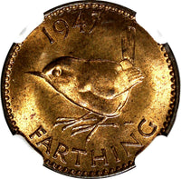 Great Britain George VI Bronze 1947 Farthing NGC MS63 RB KM# 843