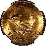 Great Britain George VI Bronze 1947 Farthing NGC MS63 RB KM# 843