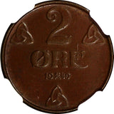 Norway Haakon VII Bronze 1949 2 Ore NGC UNC DETAILS  KM# 371  (095)