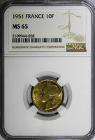 France Aluminum-Bronze 1951 10 Francs NGC MS65 KM# 915.1 (038)