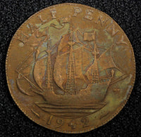 Great Britain George VI Bronze 1942 1/2 Penny  KM# 844 (24 229)