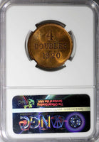 Guernsey Bronze 1920-H 4 Doubles NGC MS65 RB Mintage-157,000 TOP GRADED KM# 13