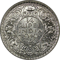 India-British George VI Silver 1940 (B) 1/4 Rupee Bombay UNC KM# 545 (22 323)