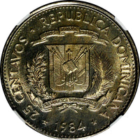 DOMINICAN REPUBLIC PROOF 1984 25 Centavos NGC PF64 CAMEO Mirabal Sisters KM#61.1
