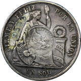 Guatemala Silver 1865 1 Peso KM224 Counterstamp Peru 1 Sol Num"9583"SCARCE#7150