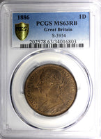 Great Britain Victoria Bronze 1886 1 Penny PCGS MS63 RB Light Toned KM# 755 (3)