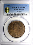 Great Britain Victoria Bronze 1886 1 Penny PCGS MS63 RB Light Toned KM# 755 (3)