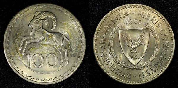 Cyprus Copper-Nickel 1963 100 Mils Cypriot 28.45 mm UNC KM# 42 (22 710)