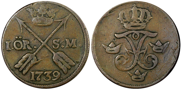 Sweden Frederick I Copper 1739 SM 1 Öre KM# 416.1 (21 232)