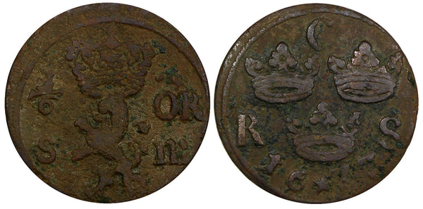 SWEDEN Carl XI (1660-1697) Copper 1677 1/6 Ore S.M. KM# 254 (20 994)