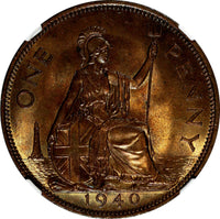 Great Britain George VI Bronze 1940 1 Penny NGC MS63 BN KEY DATE KM# 845 (039)