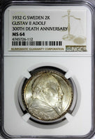 SWEDEN Silver 1932-G 2 Kronor NGC MS64 Death of Gustaf II Adolf KM# 805(112)