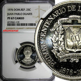 DOMINICAN PROOF 1976 25 Centavos NGC PF67 CAMEO Mintage-5,000 TOP GRADED KM# 43