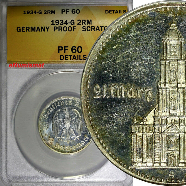 Germany-Third Reich Silver PROOF 1934-G 2 Reichsmark ANACS PF60 KM# 81 (56)
