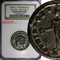 Roman Empire Maximianus 286 - 305 AD Follis Silvered NGC UNCIRCULATED 28mm
