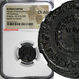 Roman House Constantine Bronze Nummus Crispus AD 316-326 /VOT X NGC Ch AU (11)