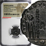 Roman Empire CONSTANS AD 337-350 AE NUMMUS (FOLLIS) /Two soldiers NGC Ch AU (46)