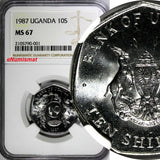 Uganda 1987 10 Shillings NGC MS67 Royal Mint TOP GRADED BY NGC KM# 30 (001)