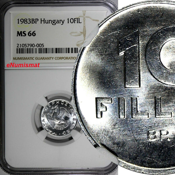 Hungary Aluminum 1983 BP 10 Fillér NGC MS66 TOP GRADED BY NGC KM# 572 (005)