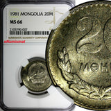 Mongolia Copper-Nickel 1981 20 Mongo NGC MS66 TOP GRADED BY NGC KM# 32 (007)