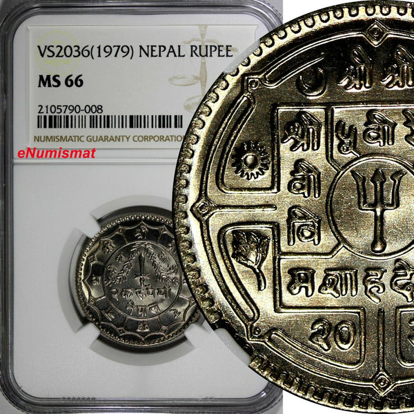 Nepal SHAH DYNASTY VS2036 (1979) Rupee NGC MS66 Canberra Mint KM# 828a (008)