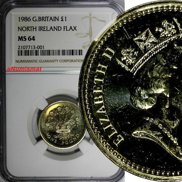 Great Britain Elizabeth II 1986 1 Pound NGC MS64 Northern Ireland KM# 946 (001)