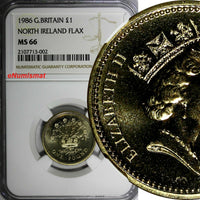 Great Britain Elizabeth II 1986 1 Pound NGC MS66 Northern Ireland KM# 946 (02)