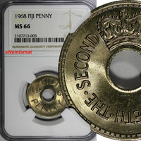 Fiji Elizabeth II 1968 1 Penny Last Year Type NGC MS66 TOP GRADED KM# 21 (005)